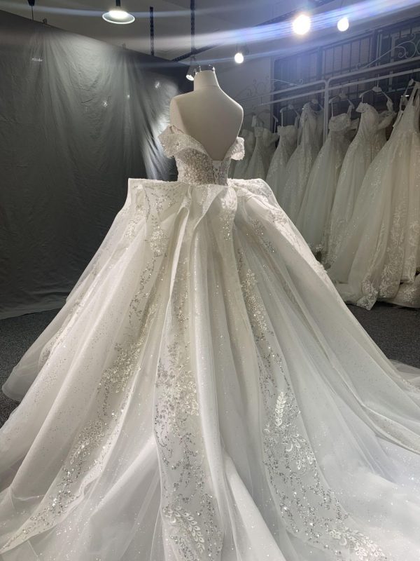 R2023 # Armhole Sleeved Spired Beads Lace multi -Large Wedding Dress - Image 6