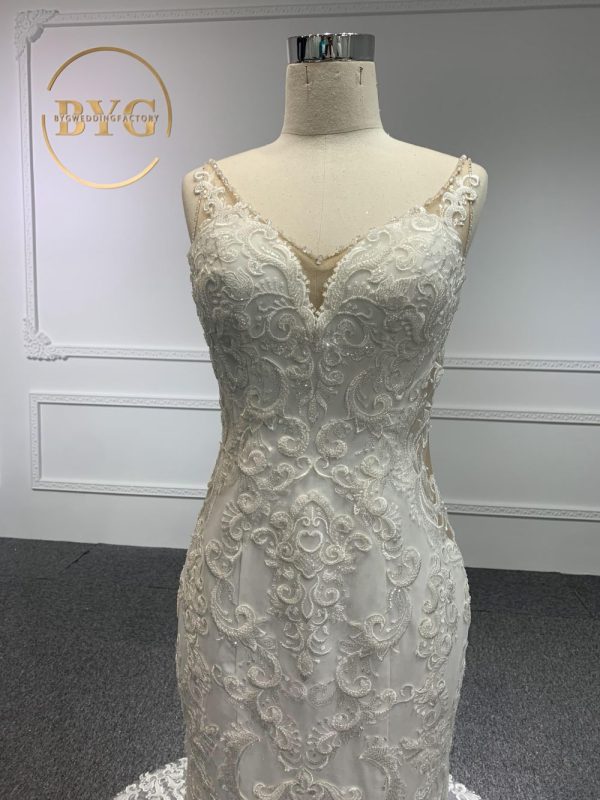 W24# Ivory lace sweetheart mermaid floor length prom dress - Image 2