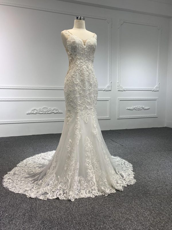 W24# Ivory lace sweetheart mermaid floor length prom dress - Image 4