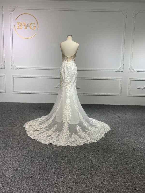 W24# Ivory lace sweetheart mermaid floor length prom dress - Image 5