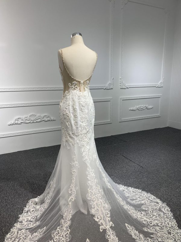 W24# Ivory lace sweetheart mermaid floor length prom dress - Image 6