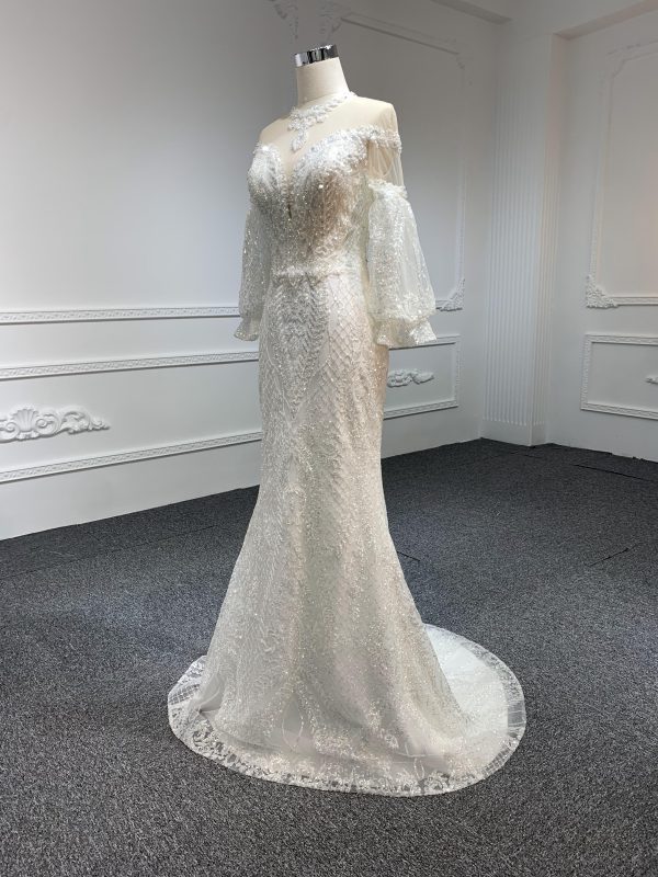 Z007- Shiny lace mermaid dress with detachable train