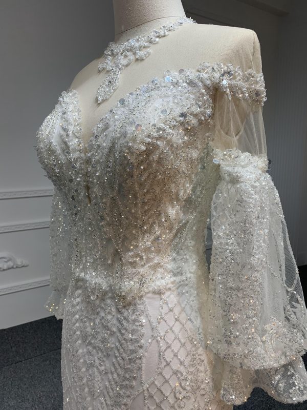 Z007- Shiny lace mermaid dress with detachable train - Image 3