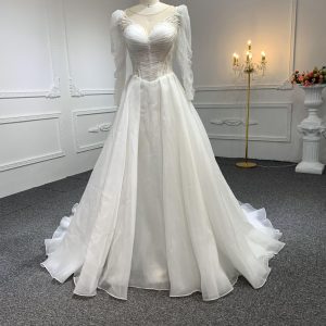 Z011# A Line Sweetheart long sleeves Ruffles Beaded Lace Wedding Dresses