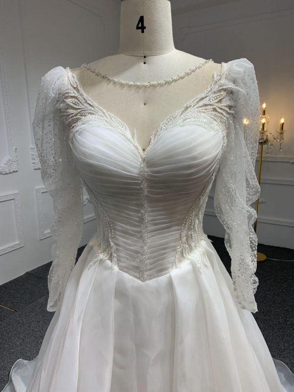 Z011# A Line Sweetheart long sleeves Ruffles Beaded Lace Wedding Dresses - Image 2