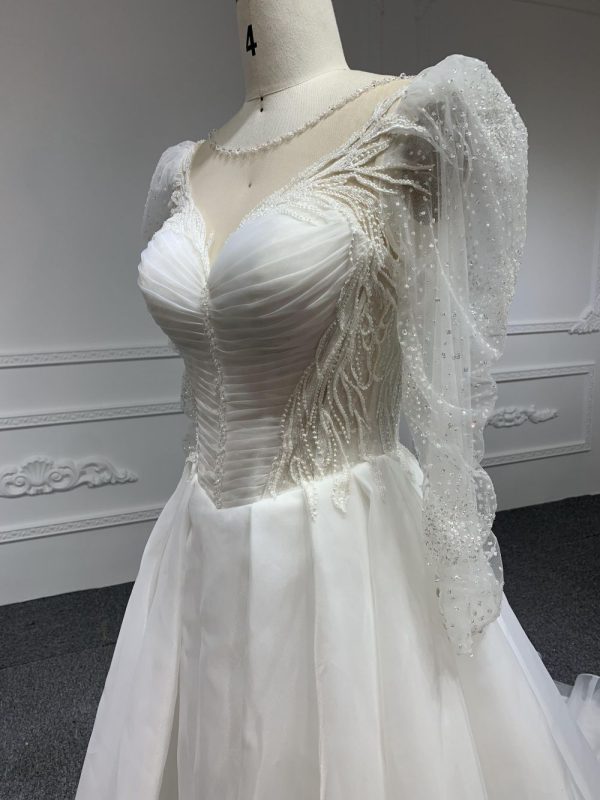 Z011# A Line Sweetheart long sleeves Ruffles Beaded Lace Wedding Dresses - Image 3