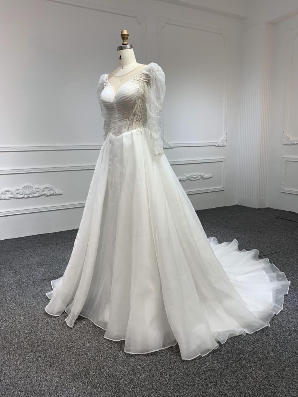 Z011# A Line Sweetheart long sleeves Ruffles Beaded Lace Wedding Dresses - Image 5