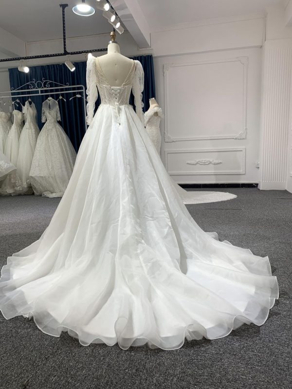 Z011# A Line Sweetheart long sleeves Ruffles Beaded Lace Wedding Dresses - Image 6
