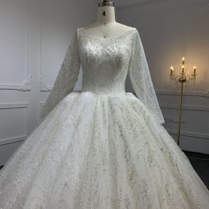 29762# Shiny Lace Bridal Outfit with Cathedral Train