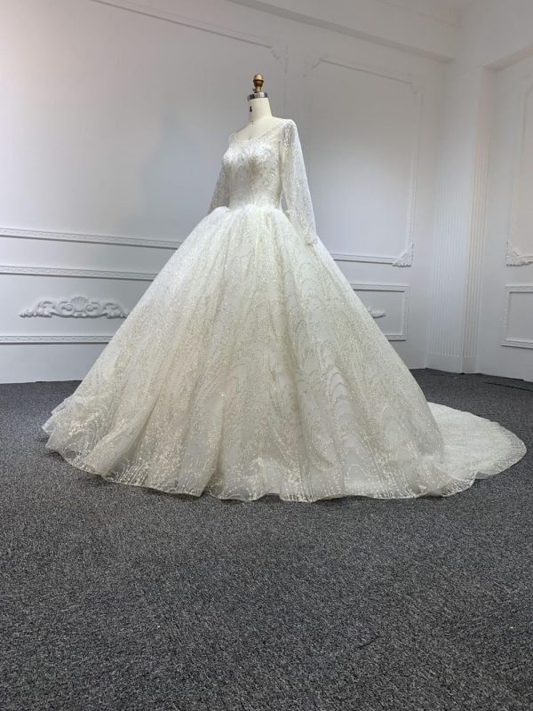 29762# Shiny Lace Bridal Outfit with Cathedral Train - Image 4