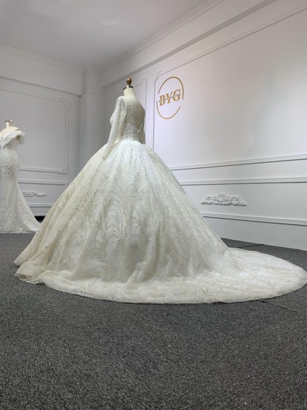 29762# Shiny Lace Bridal Outfit with Cathedral Train - Image 5