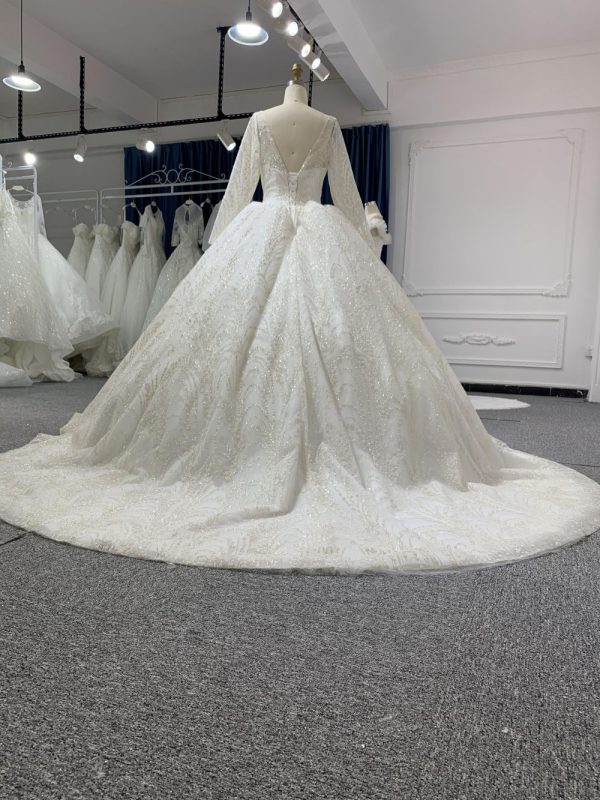29762# Shiny Lace Bridal Outfit with Cathedral Train - Image 6