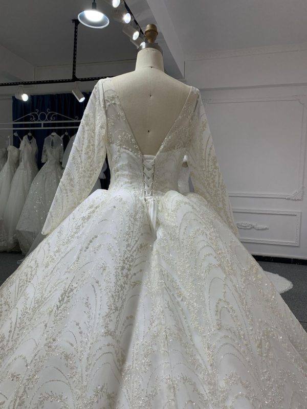29762# Shiny Lace Bridal Outfit with Cathedral Train - Image 3