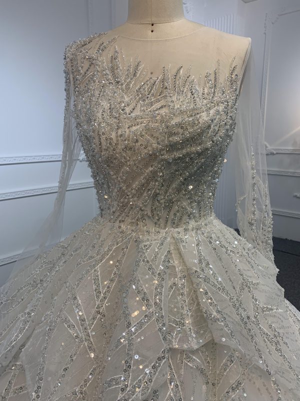 Z009-Long Sleeve Luxurious Sparkle Wedding Gown With Removable Decorative Piece - Image 5