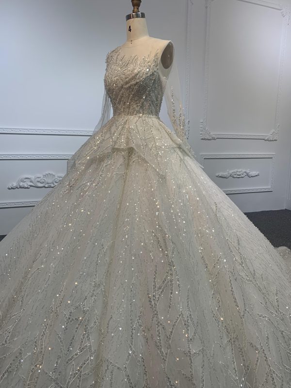 Z009-Long Sleeve Luxurious Sparkle Wedding Gown With Removable Decorative Piece - Image 6