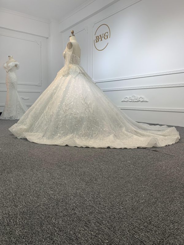 Z009-Long Sleeve Luxurious Sparkle Wedding Gown With Removable Decorative Piece - Image 2
