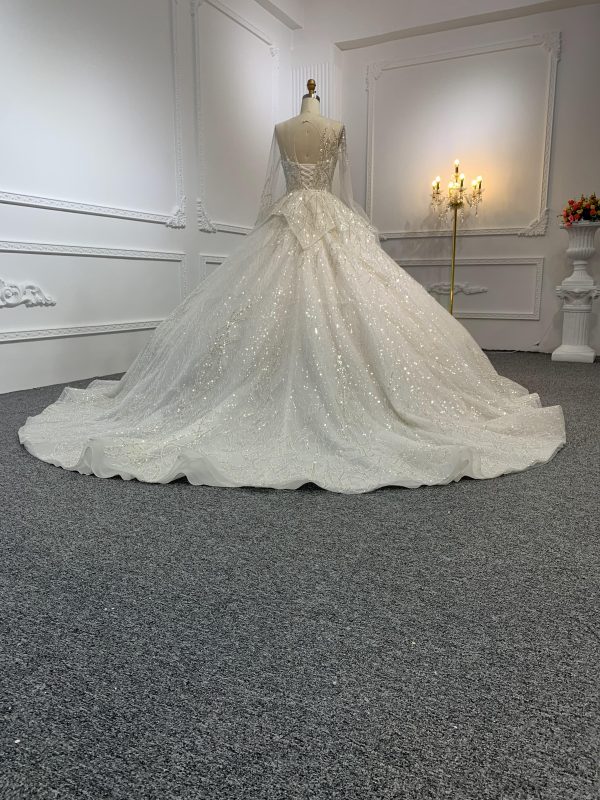 Z009-Long Sleeve Luxurious Sparkle Wedding Gown With Removable Decorative Piece - Image 7