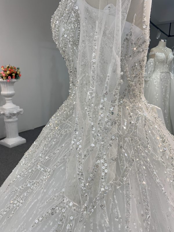 Z009-Long Sleeve Luxurious Sparkle Wedding Gown With Removable Decorative Piece - Image 3