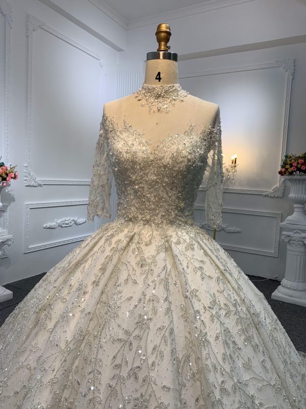 Z001-Off White Luxury Beading Wedding Dress With Removable Frill - Image 2