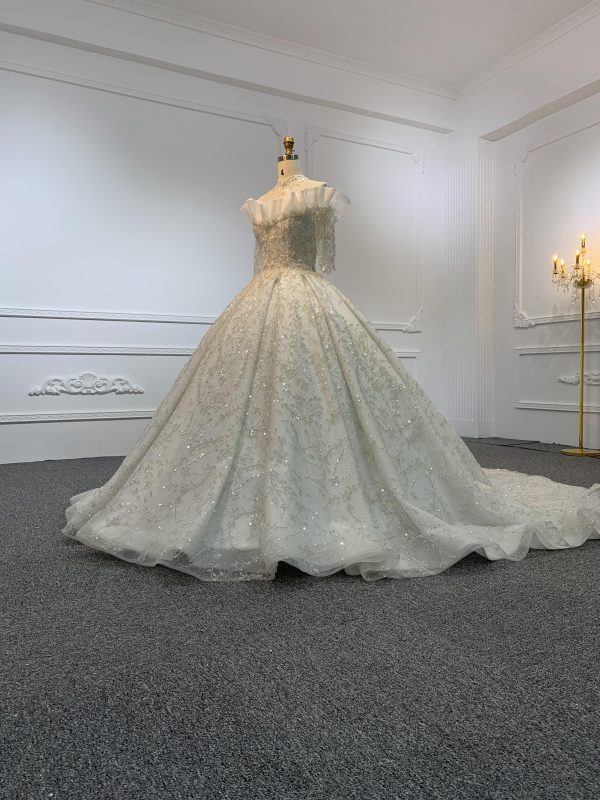 Z001-Off White Luxury Beading Wedding Dress With Removable Frill - Image 7