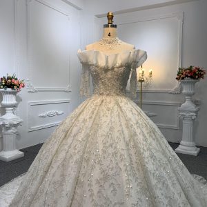 Z001-Off White Luxury Beading Wedding Dress With Removable Frill