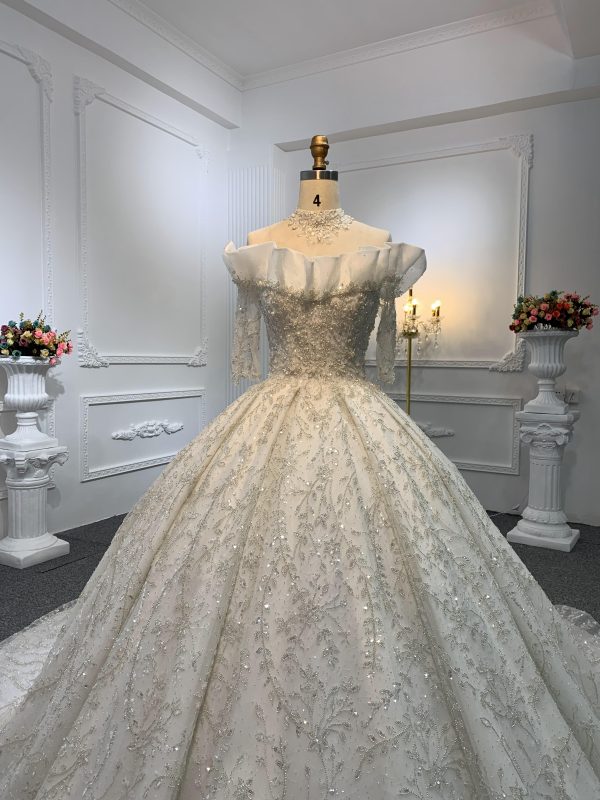 Z001-Off White Luxury Beading Wedding Dress With Removable Frill