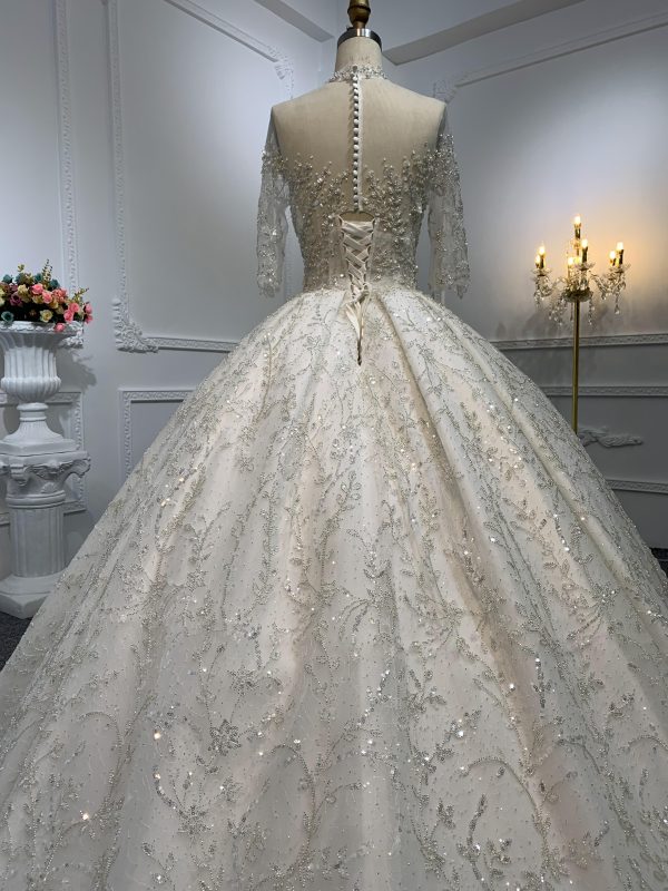 Z001-Off White Luxury Beading Wedding Dress With Removable Frill - Image 4
