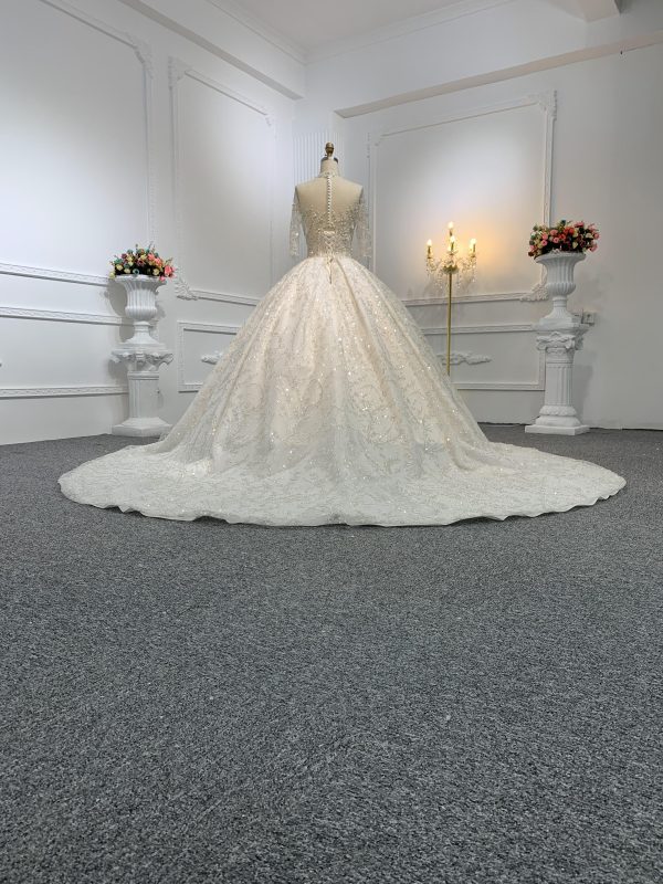 Z001-Off White Luxury Beading Wedding Dress With Removable Frill - Image 3