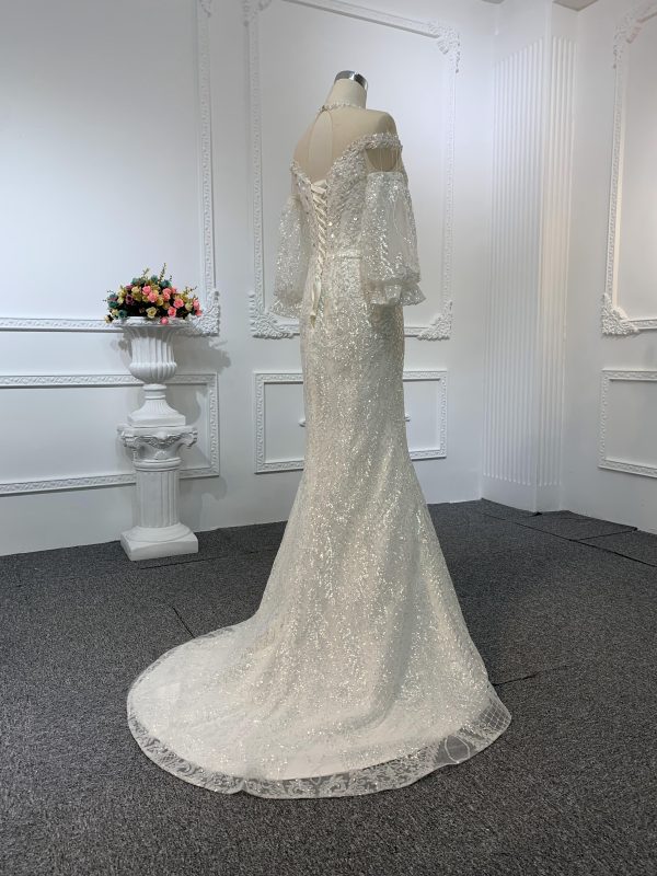 Z007- Shiny lace mermaid dress with detachable train - Image 4