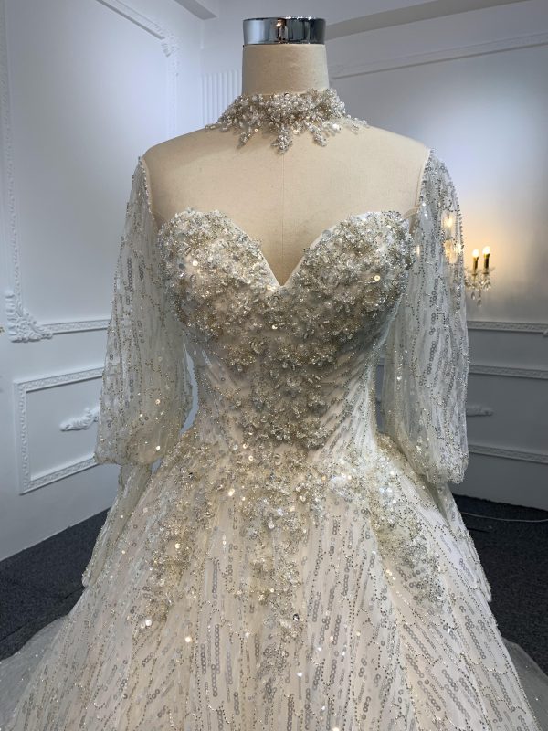 Z003-Sweetheart Neckline A-line Wedding Dress With Removable Sleeves - Image 2