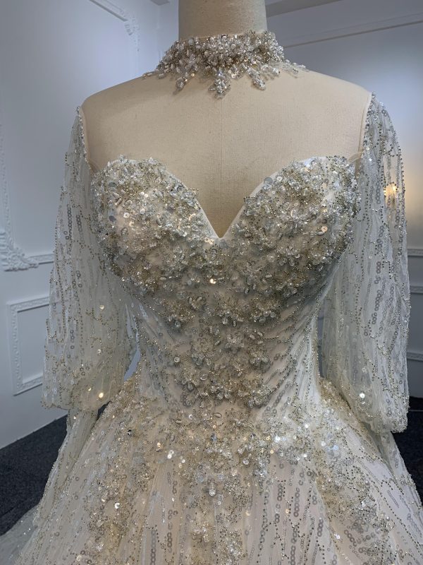 Z003-Sweetheart Neckline A-line Wedding Dress With Removable Sleeves - Image 3
