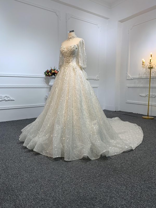 Z003-Sweetheart Neckline A-line Wedding Dress With Removable Sleeves - Image 4