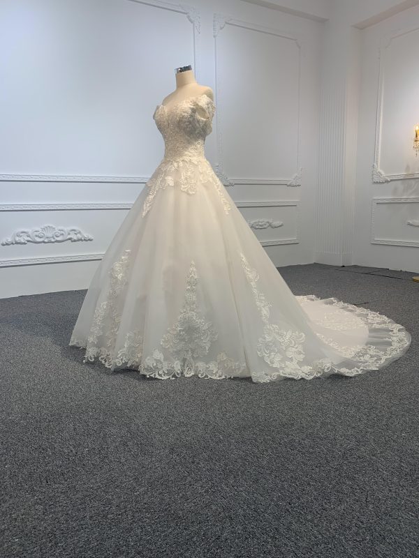 29736-BYG simple off-white embroidery A-line dress - Image 3