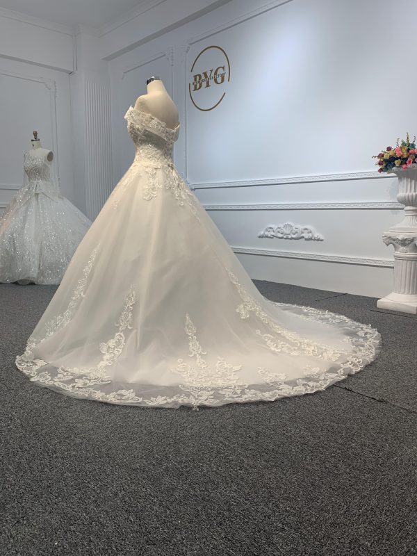 29736-BYG simple off-white embroidery A-line dress - Image 4