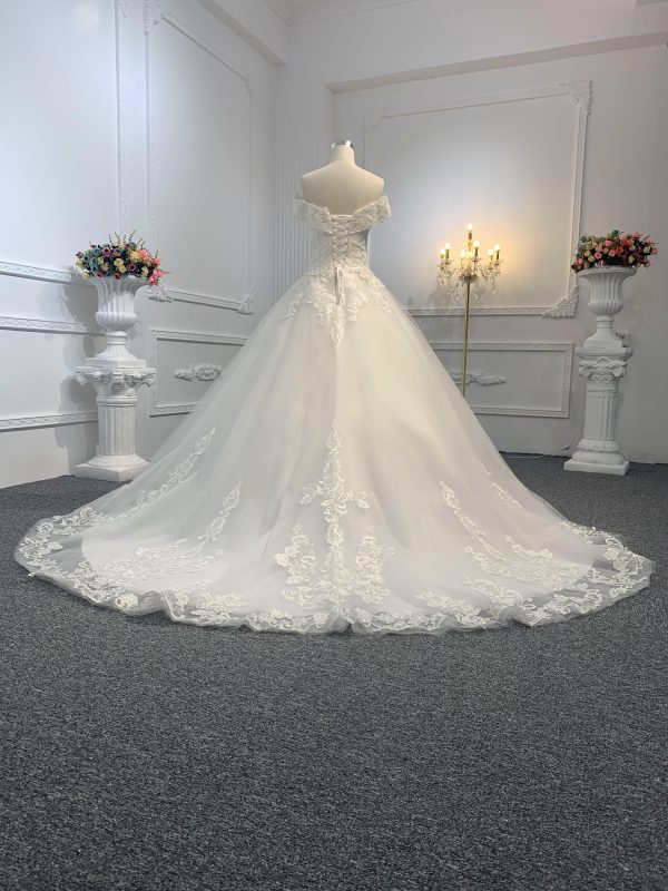 29736-BYG simple off-white embroidery A-line dress - Image 5
