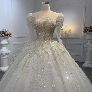 Z012-The Luxury Beading Sweetheart Neckline Long Sleeve Ball Gown