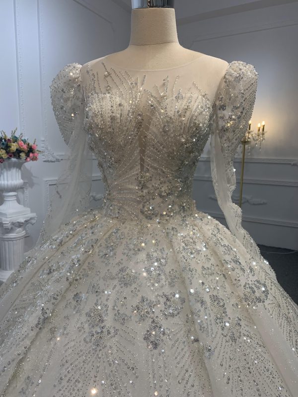 Z012-The Luxury Beading Sweetheart Neckline Long Sleeve Ball Gown - Image 2