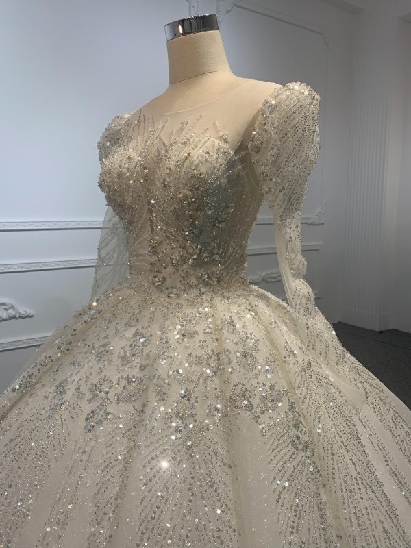 Z012-The Luxury Beading Sweetheart Neckline Long Sleeve Ball Gown - Image 3