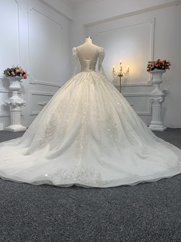 Z012-The Luxury Beading Sweetheart Neckline Long Sleeve Ball Gown - Image 4