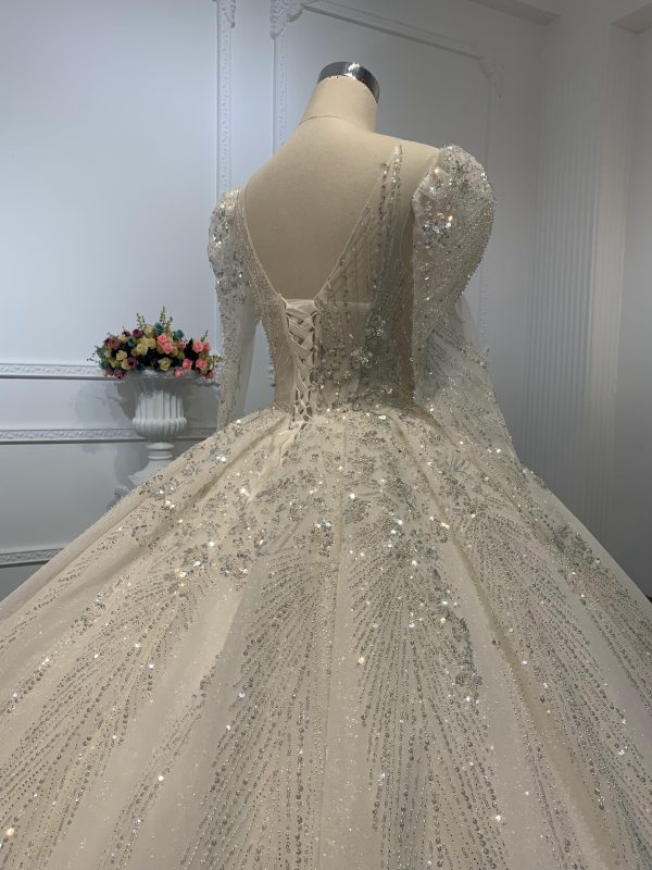 Z012-The Luxury Beading Sweetheart Neckline Long Sleeve Ball Gown - Image 5