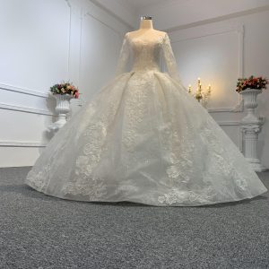 29647- Floor Length Long Sleeves Embroidered Ball Gown