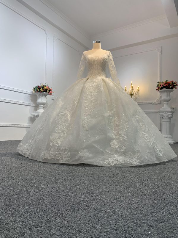 29647- Floor Length Long Sleeves Embroidered Ball Gown