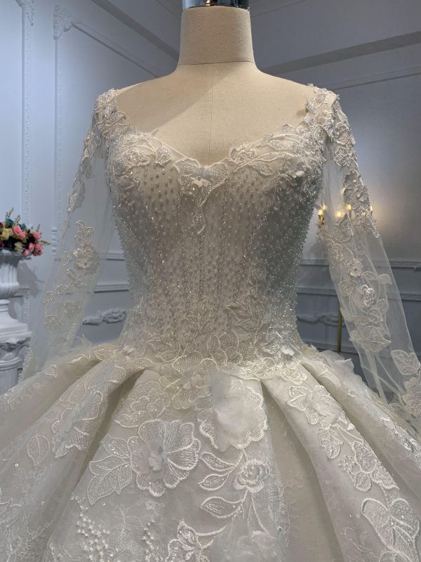 29647- Floor Length Long Sleeves Embroidered Ball Gown - Image 4