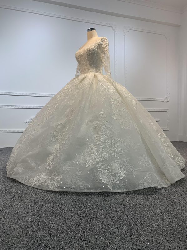 29647- Floor Length Long Sleeves Embroidered Ball Gown - Image 3