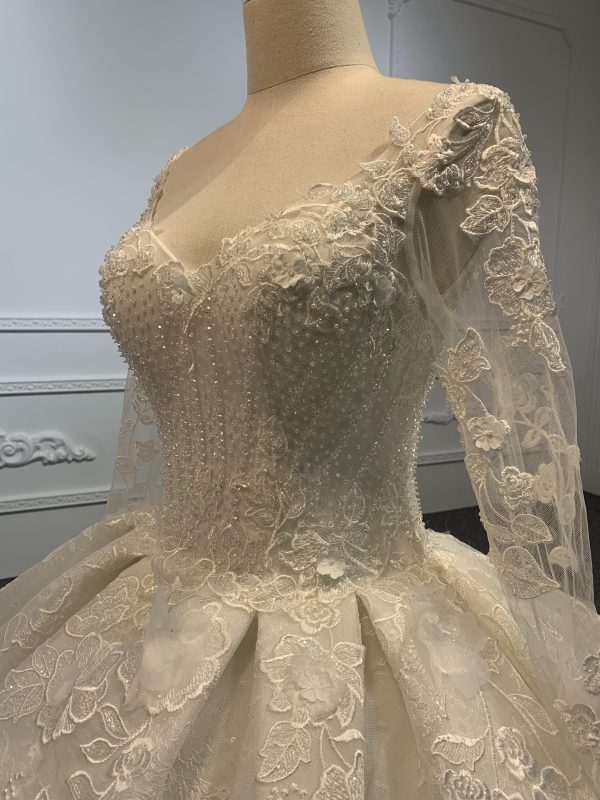 29647- Floor Length Long Sleeves Embroidered Ball Gown - Image 2