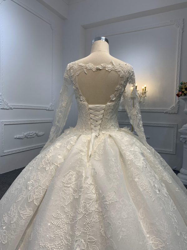 29647- Floor Length Long Sleeves Embroidered Ball Gown - Image 6