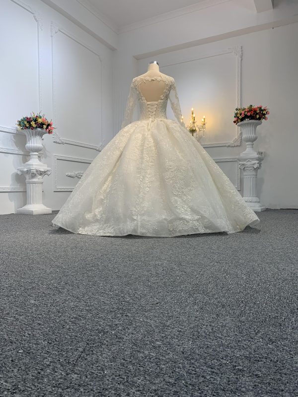 29647- Floor Length Long Sleeves Embroidered Ball Gown - Image 5