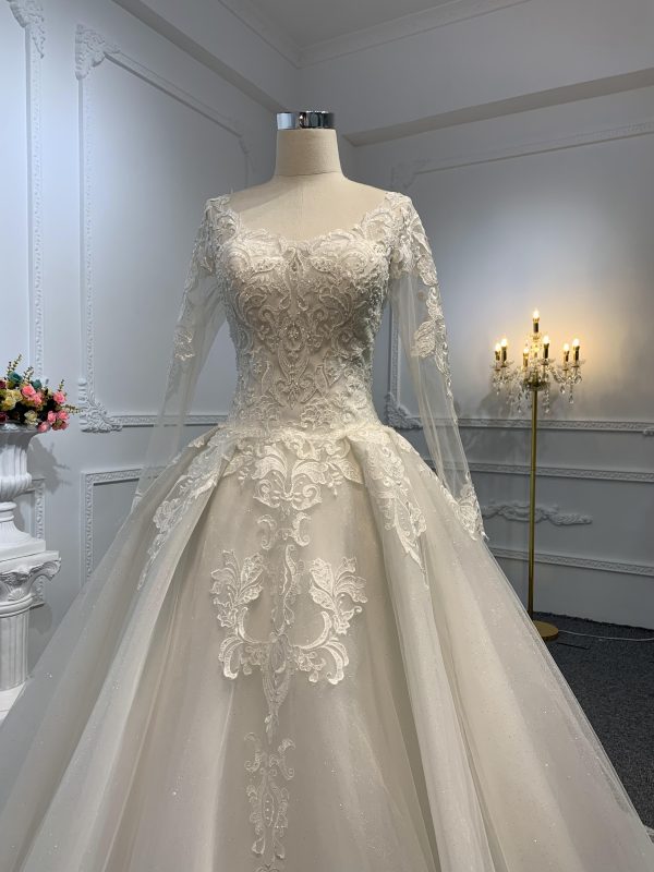 29649-BYG LONG SLEEVES SIMPLE LACE A-LINE WEDDING DRESS - Image 3