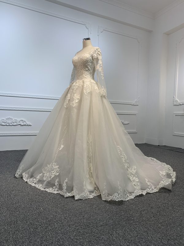 29649-BYG LONG SLEEVES SIMPLE LACE A-LINE WEDDING DRESS - Image 4