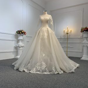 29649-BYG LONG SLEEVES SIMPLE LACE A-LINE WEDDING DRESS